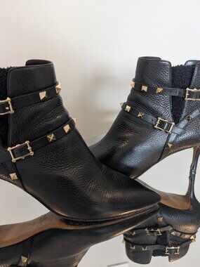 Valentino Rockstud Black Kitten Heel Booties